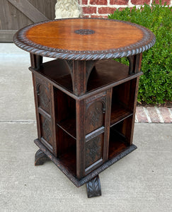 Antique English Revolving Bookcase Display Cabinet Round Table Top Oak c. 1894