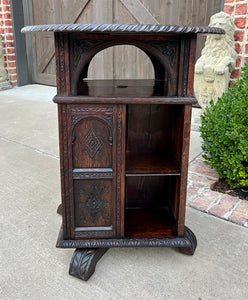 Antique English Revolving Bookcase Display Cabinet Round Table Top Oak c. 1894