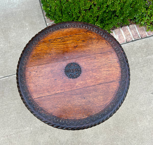 Antique English Revolving Bookcase Display Cabinet Round Table Top Oak c. 1894