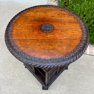 Antique English Revolving Bookcase Display Cabinet Round Table Top Oak c. 1894