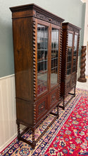 Load image into Gallery viewer, Antique PAIR English Jacobean Bookcases Bookshelves Cabinets Leaded Glass Oak