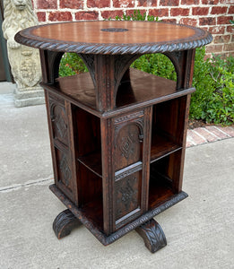 Antique English Revolving Bookcase Display Cabinet Round Table Top Oak c. 1894