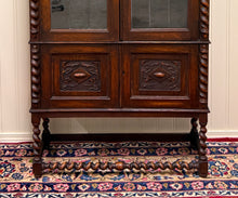 Load image into Gallery viewer, Antique PAIR English Jacobean Bookcases Bookshelves Cabinets Leaded Glass Oak