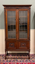 Load image into Gallery viewer, Antique PAIR English Jacobean Bookcases Bookshelves Cabinets Leaded Glass Oak