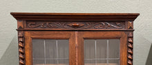 Load image into Gallery viewer, Antique PAIR English Jacobean Bookcases Bookshelves Cabinets Leaded Glass Oak
