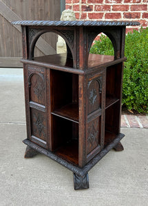 Antique English Revolving Bookcase Display Cabinet Round Table Top Oak c. 1894