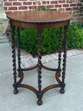 Load image into Gallery viewer, Antique English Oak End Table ROUND Barley Twist Pie Crust Edge Side Table