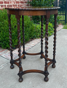 Antique English Oak End Table ROUND Barley Twist Pie Crust Edge Side Table