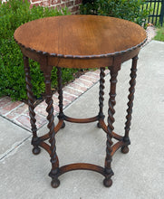 Load image into Gallery viewer, Antique English Oak End Table ROUND Barley Twist Pie Crust Edge Side Table