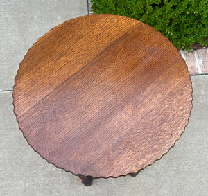 Antique English Oak End Table ROUND Barley Twist Pie Crust Edge Side Table