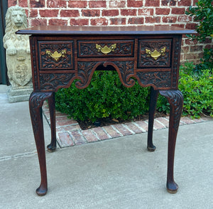 Antique English Georgian Table Desk Nightstand PETITE Lowboy Highly Carved Oak