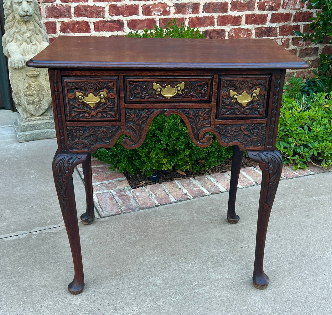 Antique English Georgian Table Desk Nightstand PETITE Lowboy Highly Carved Oak