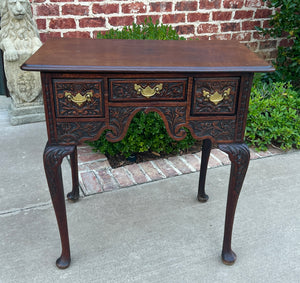 Antique English Georgian Table Desk Nightstand PETITE Lowboy Highly Carved Oak