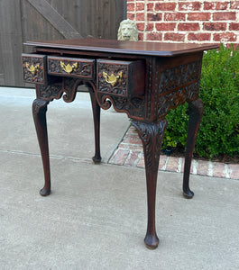 Antique English Georgian Table Desk Nightstand PETITE Lowboy Highly Carved Oak