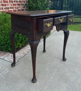 Antique English Georgian Table Desk Nightstand PETITE Lowboy Highly Carved Oak