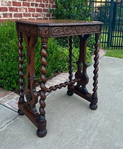 Antique French Side End Table BARLEY TWIST Carved Oak Renaissance Drawer 19th C