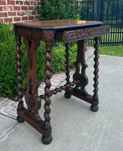 Antique French Side End Table BARLEY TWIST Carved Oak Renaissance Drawer 19th C