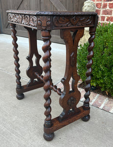 Antique French Side End Table BARLEY TWIST Carved Oak Renaissance Drawer 19th C