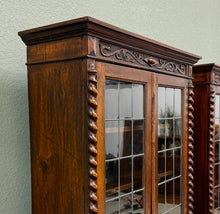 Load image into Gallery viewer, Antique PAIR English Jacobean Bookcases Bookshelves Cabinets Leaded Glass Oak