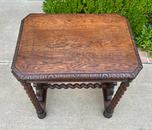 Load image into Gallery viewer, Antique French Side End Table BARLEY TWIST Carved Oak Renaissance Drawer 19th C