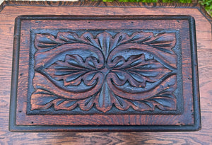 Antique English Kettle Stand Small Footstool Bench Carved Oak c. 1920s-30s