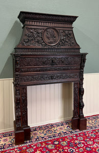 Antique French Fireplace Mantel Surround Renaissance Revival Carved Oak 19thC
