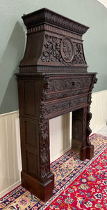 Antique French Fireplace Mantel Surround Renaissance Revival Carved Oak 19thC