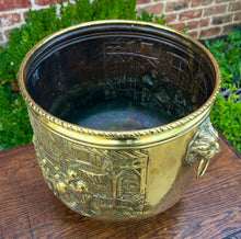 Load image into Gallery viewer, Antique English Brass Planter Lion Heads Flowerpot Pub Scenes c.1930