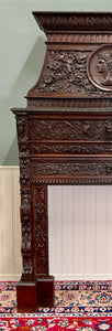 Antique French Fireplace Mantel Surround Renaissance Revival Carved Oak 19thC