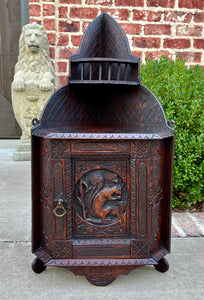 Antique English Corner Cabinet Wall Shelf Hanging Wall Decor Carved Oak 19th C