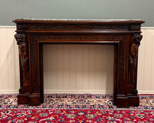 Antique French Fireplace Mantel Surround Marble Top Renaissance Revival Oak 19C