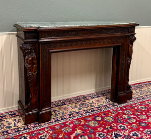 Antique French Fireplace Mantel Surround Marble Top Renaissance Revival Oak 19C