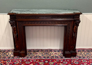 Antique French Fireplace Mantel Surround Marble Top Renaissance Revival Oak 19C