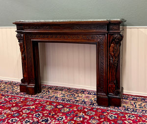 Antique French Fireplace Mantel Surround Marble Top Renaissance Revival Oak 19C