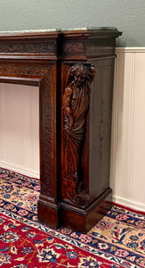 Antique French Fireplace Mantel Surround Marble Top Renaissance Revival Oak 19C