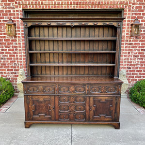 Antique English Jacobean Oak Welsh Plate Dresser Sideboard Server c. 1900