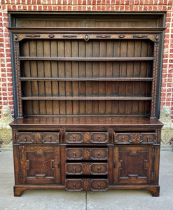 Antique English Jacobean Oak Welsh Plate Dresser Sideboard Server c. 1900