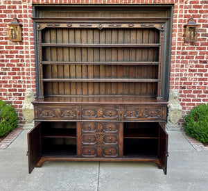 Antique English Jacobean Oak Welsh Plate Dresser Sideboard Server c. 1900