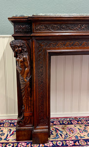 Antique French Fireplace Mantel Surround Marble Top Renaissance Revival Oak 19C