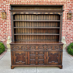 Antique English Jacobean Oak Welsh Plate Dresser Sideboard Server c. 1900