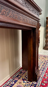 Antique French Fireplace Mantel Surround Marble Top Renaissance Revival Oak 19C