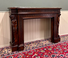Load image into Gallery viewer, Antique French Fireplace Mantel Surround Marble Top Renaissance Revival Oak 19C