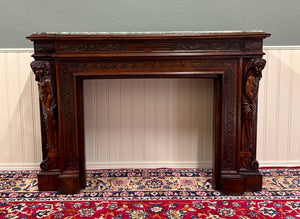 Antique French Fireplace Mantel Surround Marble Top Renaissance Revival Oak 19C