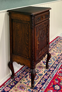 Antique French Louis XV Nightstand Cabinet Storage Drawer Oak 2 of 2 1920s