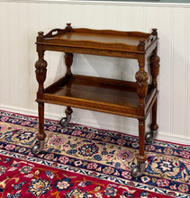 Load image into Gallery viewer, Antique English Trolley Tea Cart Pastry Cocktail Bar Cart Tray Tudor Oak 1930s 1