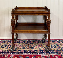Load image into Gallery viewer, Antique English Trolley Tea Cart Pastry Cocktail Bar Cart Tray Tudor Oak 1930s 1