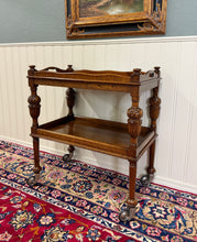 Load image into Gallery viewer, Antique English Trolley Tea Cart Pastry Cocktail Bar Cart Tray Tudor Oak 1930s 1