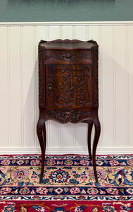 Antique French Louis XV Music Cabinet Side Table Drawer Carved Rosewood