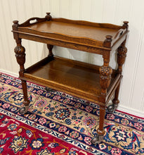 Load image into Gallery viewer, Antique English Trolley Tea Cart Pastry Cocktail Bar Cart Tray Tudor Oak 1930s 1