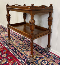 Load image into Gallery viewer, Antique English Trolley Tea Cart Pastry Cocktail Bar Cart Tray Tudor Oak 1930s 1